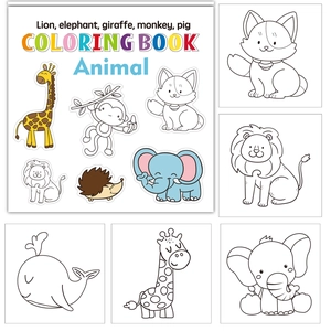 Detailed view of 50-page mini animal coloring book featuring lion and elephant outlines