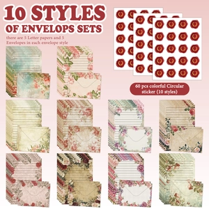160-piece vintage floral stationery set with envelopes and wax seal stickers