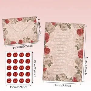 Vintage floral stationery set with envelopes and letter paper including size charts