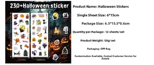 Détails de 12 autocollants d'Halloween montrant citrouilles et fantômes de taille 6x15cm