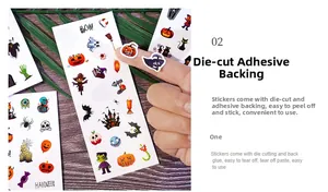 Détail des autocollants d'Halloween avec adhésif facile à décoller et motifs festifs
