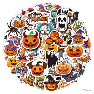 50pcs waterproof Halloween pumpkin and ghost cartoon stickers for laptops and luggage
