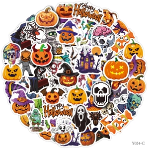 Cartoon Halloween Stickers Waterproof Vinyl Decals Pumpkin Bat Ghost Pattern For Laptop Luggage Skateboard Scrapbooking Decor