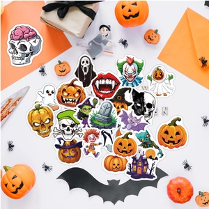 50 pieces of waterproof Halloween pumpkin and ghost stickers for laptops and luggage