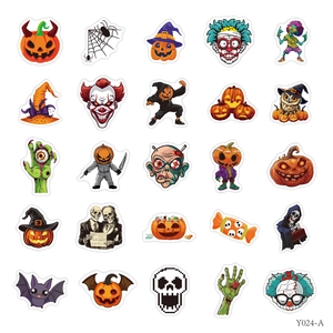 Collection of 25 unique Halloween pumpkin and ghost stickers for laptop and luggage decor