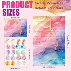 Morandi alcohol ink stationery set with marble envelopes and size details in inches
