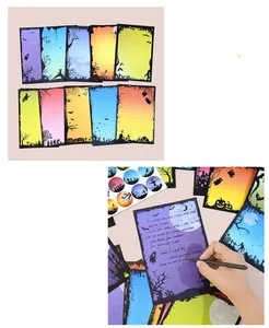 Close-up of Halloween stationery set featuring watercolor pumpkin and bat designs
