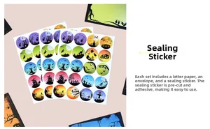 Halloween sticker set featuring pumpkins, black cats and witches for creative envelopes