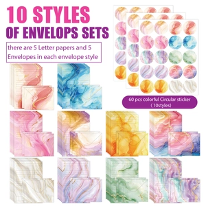 160-piece marble watercolor stationery set with 50 sheets, 50 envelopes and 60 stickers