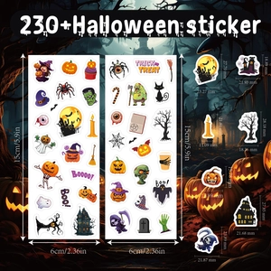 Lot de 230+ autocollants d'Halloween avec citrouille, crâne et fantôme pour déco