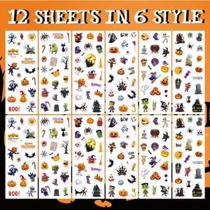 12 feuilles d'autocollants Halloween avec citrouilles et fantômes, 6 styles de fête décoratifs