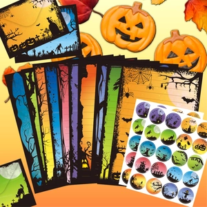 Halloween stationery set with watercolor pumpkin envelopes and gothic letter paper
