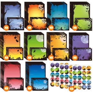 161-piece Halloween stationery set with watercolor pumpkin patterns and envelopes