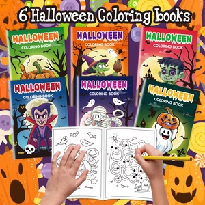 Set of 6 Halloween coloring books for kids featuring cartoon pumpkin and ghost designs