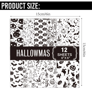 12 sheets of Halloween decorative paper with pumpkins and ghosts, 15x15cm craft scrapbooking
