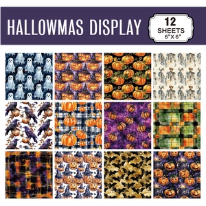 12 sheets of Halloween decorative paper featuring pumpkins and ghosts, 6x6 inches size