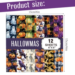 Halloween decorative scrapbook paper kit with 12 patterns of pumpkins and ghosts 6x6 inch