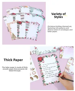 Detailed close-up of thick floral Christmas stationery set with smooth writing surface
