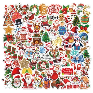 Christmas Stickers Waterproof Vinyl Cartoon Santa Reindeer Snowman Patterns For Holiday Decoration Laptop Luggage Scrapbook