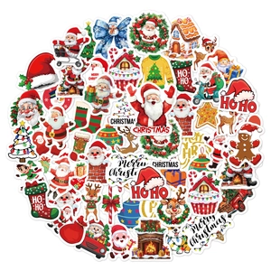Set of 100 colorful Christmas cartoon stickers featuring Santa Claus and reindeer designs