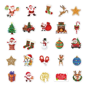 Detailed view of waterproof cartoon Christmas stickers including Santa and reindeer motifs
