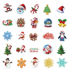 Detailed grid view of 25 unique Christmas stickers featuring Santa and festive icons