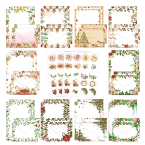 Christmas Stationery Paper Envelopes Stickers Holiday Watercolor Floral Design For Letter Writing Greeting Message