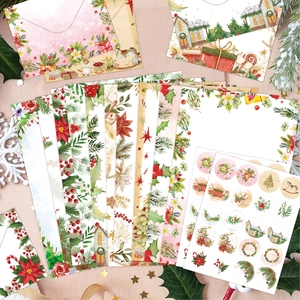 Festive Christmas stationery set with floral envelopes, writing paper and seal stickers