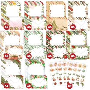 50 sets of Christmas stationery with floral borders, envelopes, and decorative stickers