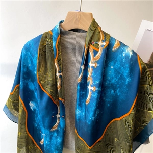 Detail of silk scarf with traditional Chinese wave patterns and flying crane prints