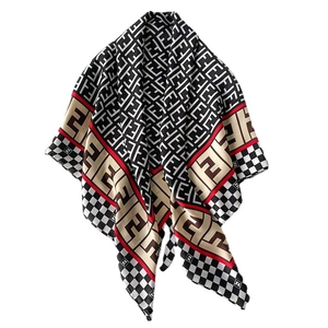 Luxury houndstooth and monogram silk scarf shawl in classic black, white, and brown