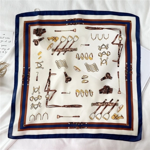 Equestrian Print Square Scarf Satin Polyester Horse Bit Pattern Neck Head Hair Wrap Accessory For Women Office Fashion