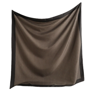 Retro geometric print square silk scarf with elegant black border and orange pattern
