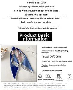 Détails du foulard 70x70cm en soie synthétique avec motif oiseau et spécifications