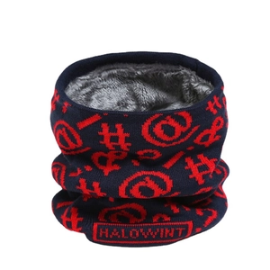 Scaldacollo invernale in maglia blu scuro con fodera in pile e dettagli rossi