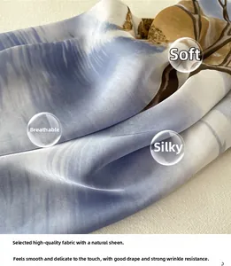 Detailed view of soft breathable floral silk scarf fabric with elegant landscape patterns