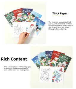 Detailed view of the 12-page Christmas coloring book featuring mazes and thick paper