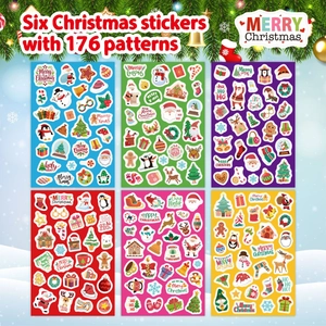 Lot de 176 stickers de Noël variés avec Père Noël, rennes, sapins et décors festifs