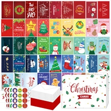 Detailed set of 50 Christmas cards with festive envelopes and round sealing stickers