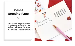Detail of Christmas greeting card set with red envelope, stickers and writing pen