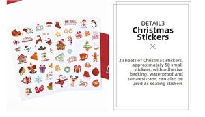 Detail of 58 waterproof Christmas stickers with Santa and reindeer for gift sealing