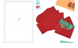 Detail of red Christmas envelopes set including twelve festive greeting cards and envelopes