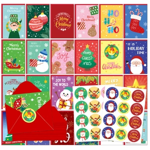Christmas Greeting Cards With Red Envelopes And Sealing Stickers Cartoon Santa Claus Snowman Reindeer Holiday Gift Paper