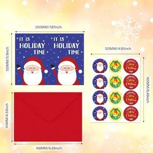 72pcs Christmas card set including envelopes and stickers with precise size measurements