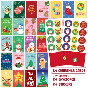 72-piece Christmas card set featuring 24 designs with envelopes and festive stickers