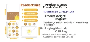 Detailed size chart for Bohemian thank you card set with envelopes and stickers