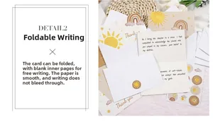 Macro detail of sun and rainbow themed thank you card with envelopes and sealing stickers