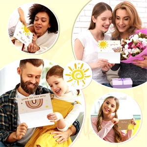 Boho style thank you cards set with sun and rainbow hand-drawn designs and envelopes