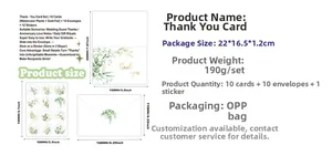 Detailed size chart showing eucalyptus cards, envelopes and stickers with dimensions