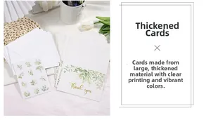 Macro detail of high-quality eucalyptus thank you card with gold print and envelopes